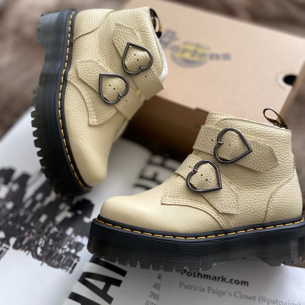 Dr. Martens Devon Heart Buckle Leather Platform Boots - Picture 2 of 14